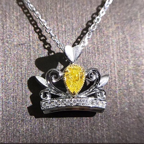 💞 Lovely Crown Shape Yellow Crystal Pur Pear Zircon SilverUNVN12409